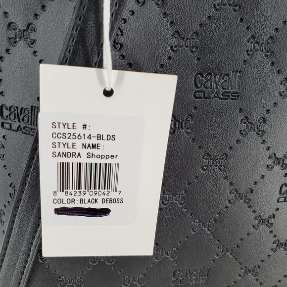 Cavalli Class Sandra Shopper Tote Bag Black Debossed Designer Handbag - Picture 8 of 10